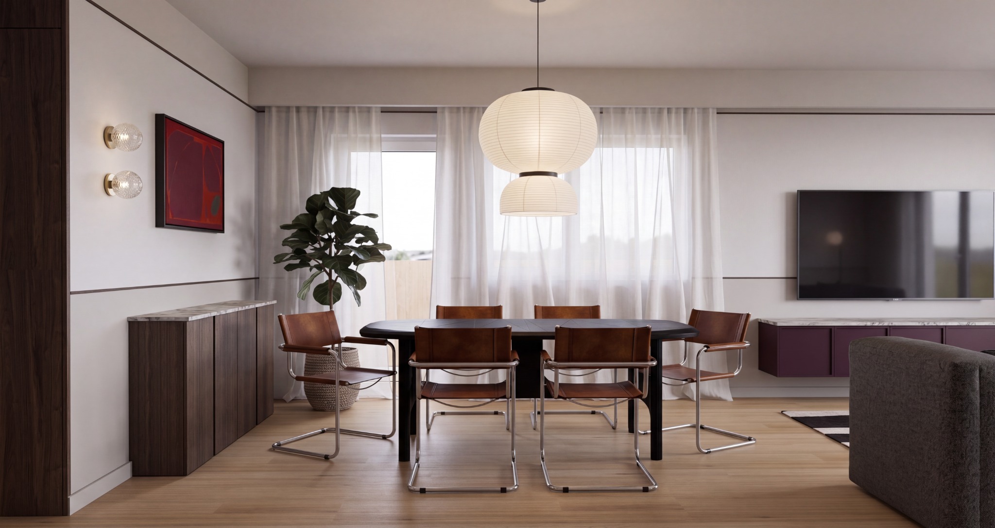 Render salonu i jadalni w projekcie apartamentu
